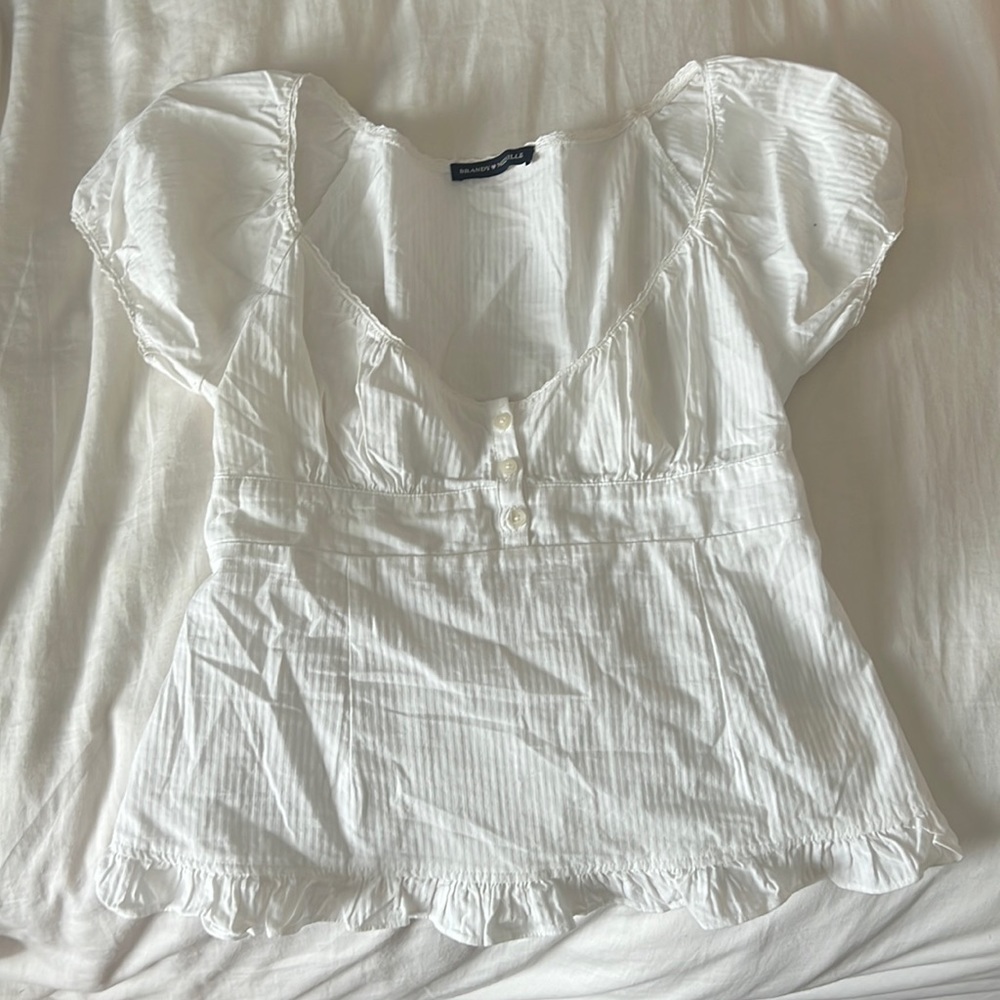 brandy melville white flowy puff sleeve top